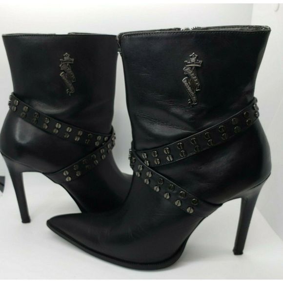 Harley Davidson Ankle Boots Black Leather Heels - Picture 5 of 11